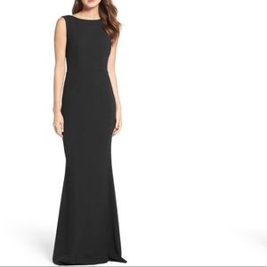 Katie May Vionnet Drape Back Crepe Gown (Black)